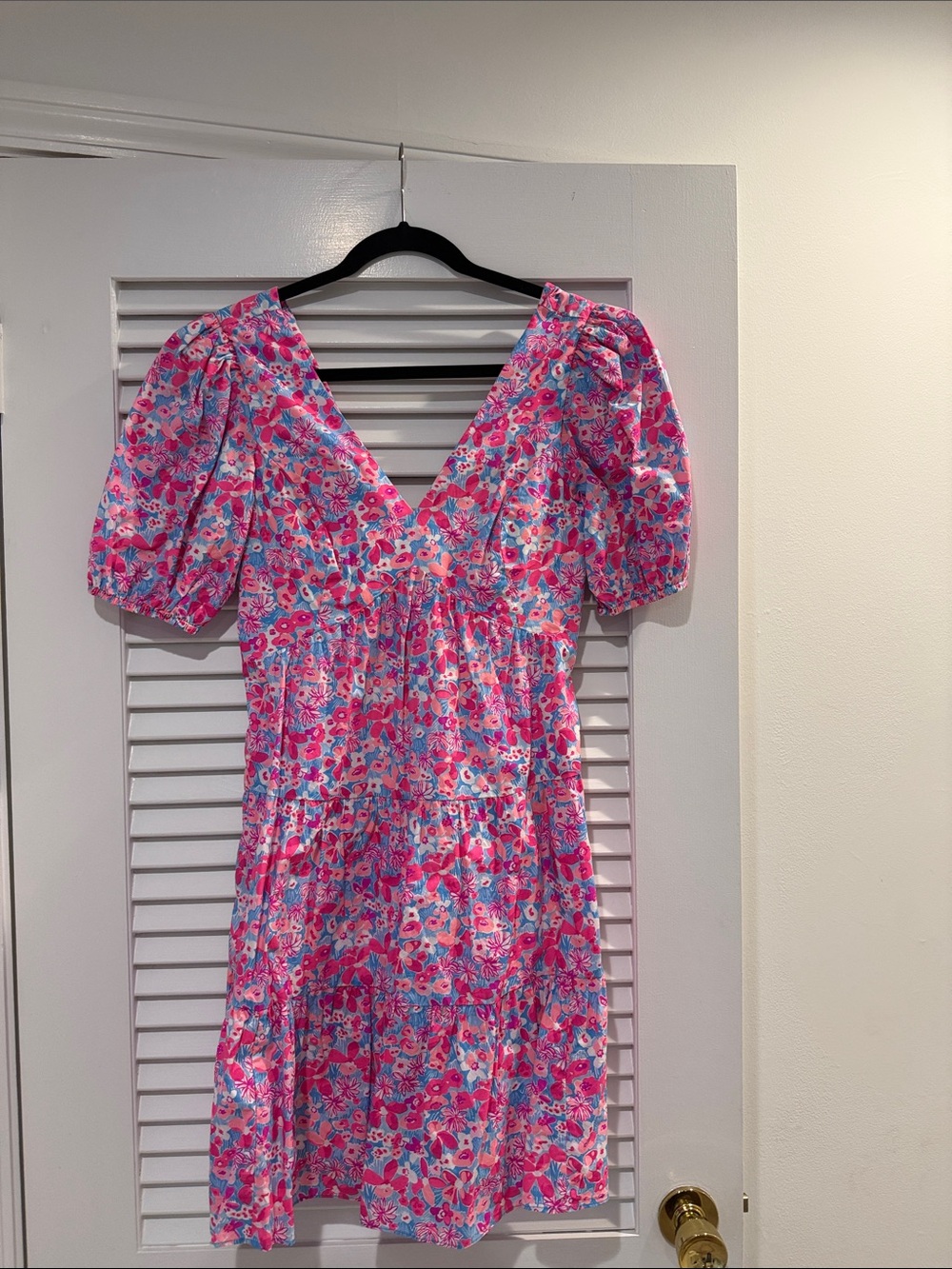 Lilly Pulitzer Floral Pink Puff-Sleeve V-Neck Dress